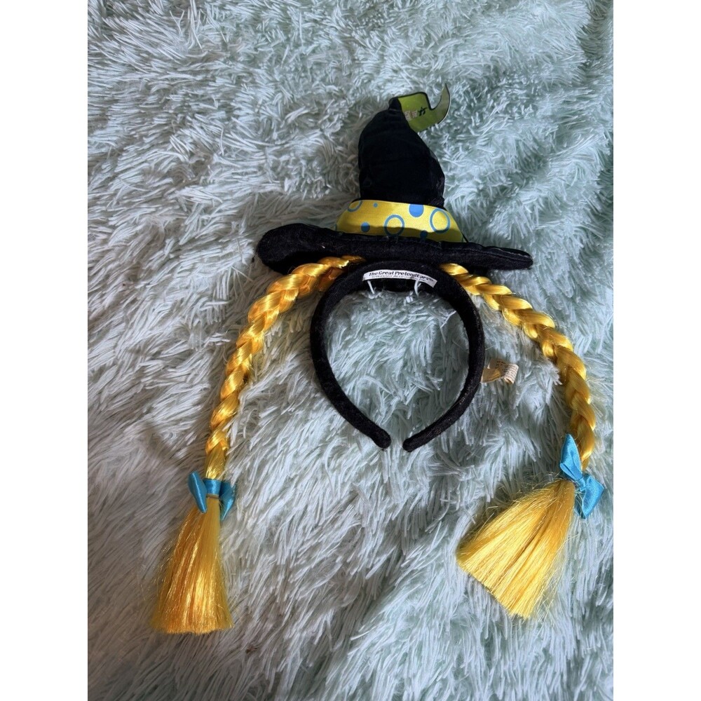 THE GREAT PRETENDER WITCH HEADBAND WITH YELLOW BRAIDS, DRESS UP HALLOWEEN, YOUTH